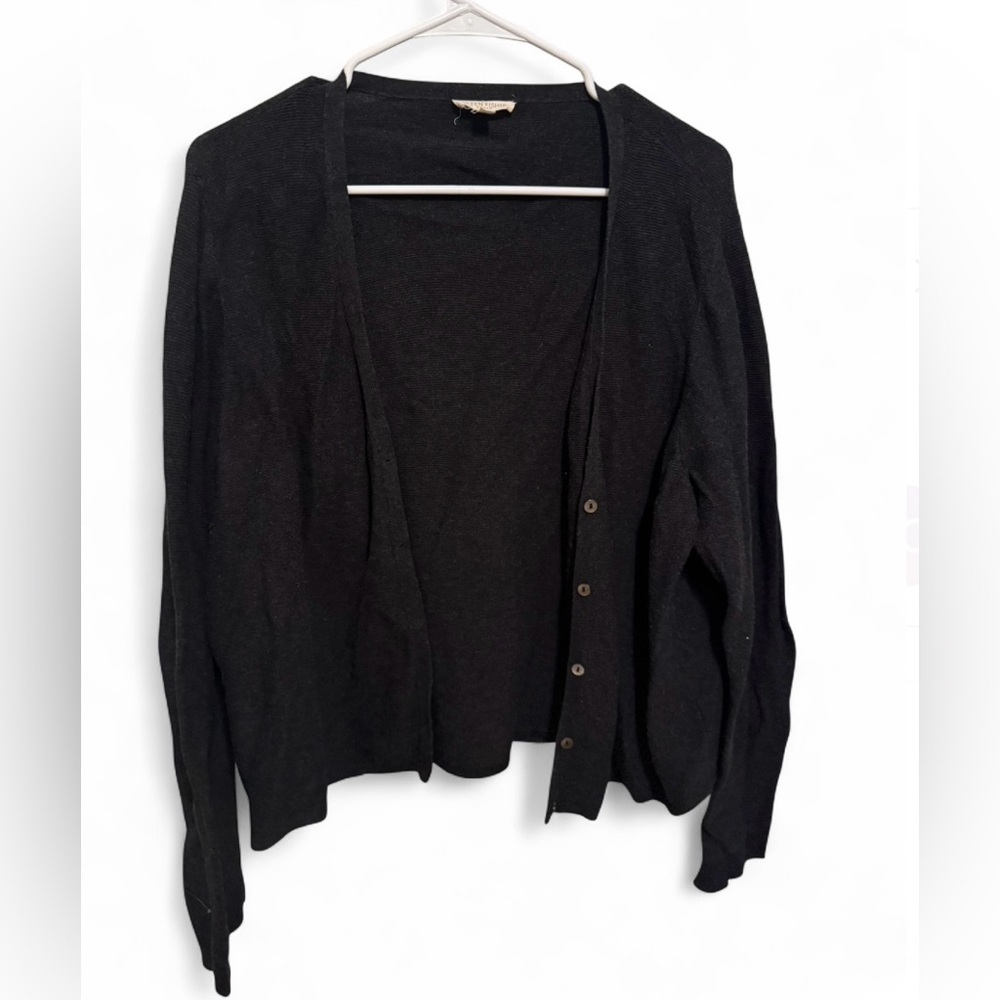 Eileen Fisher Black Organic Cotton Cardigan * see details **